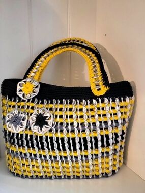 Woven Floral Tote in Black & Yellow